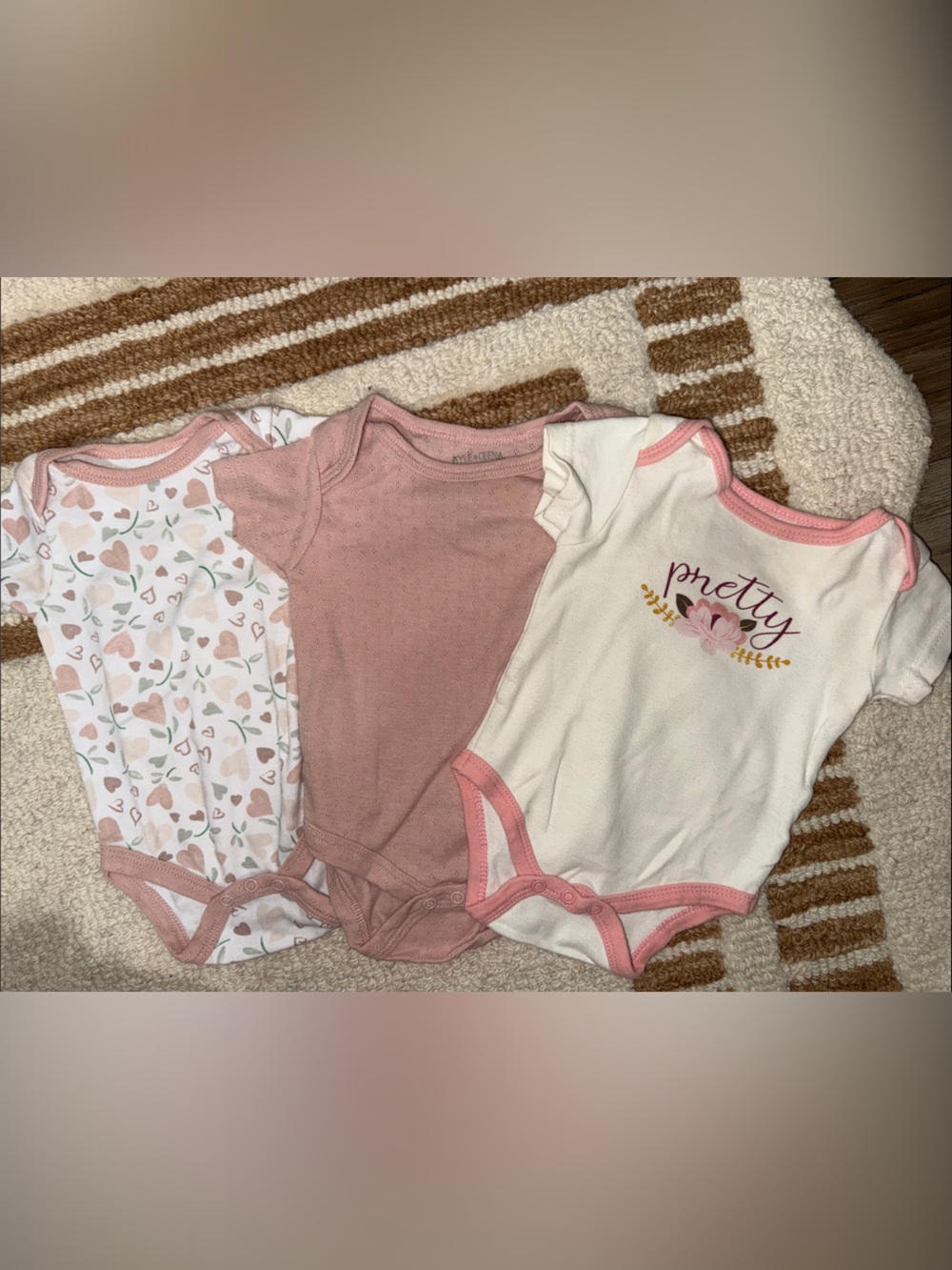 Baby Girls 3-Pack Pink & White Short Sleeve Onesies 3-6M